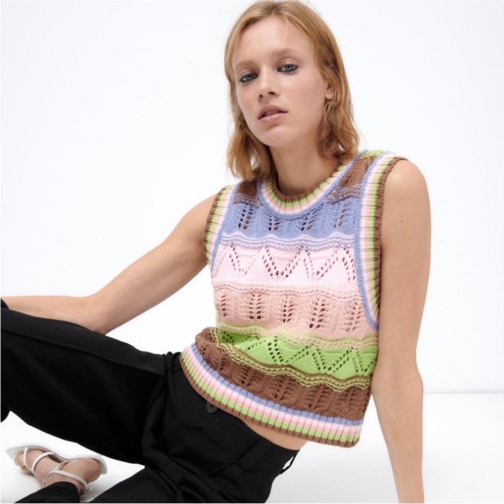 Zara Multicolor Crochet Knit Sleeveless Vest Top